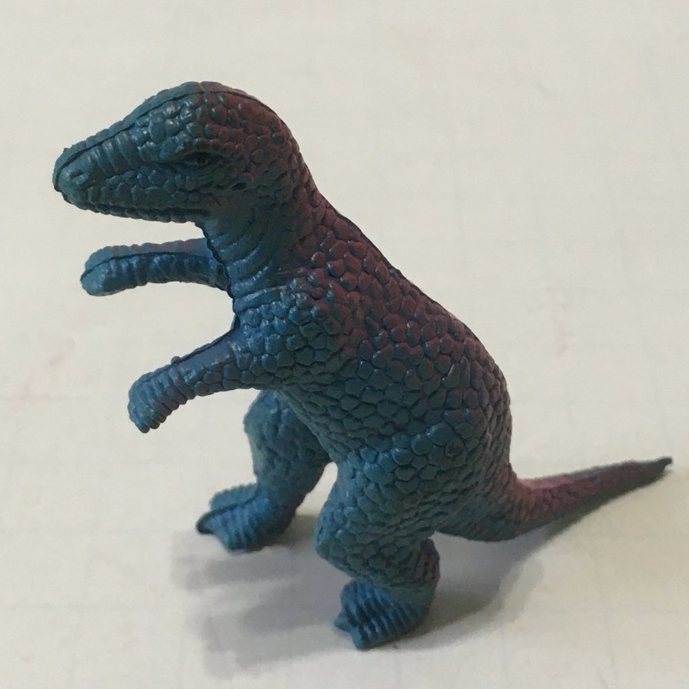 Vintage small rubber plastic dinosaur toy blue pink color dinosaur figurine